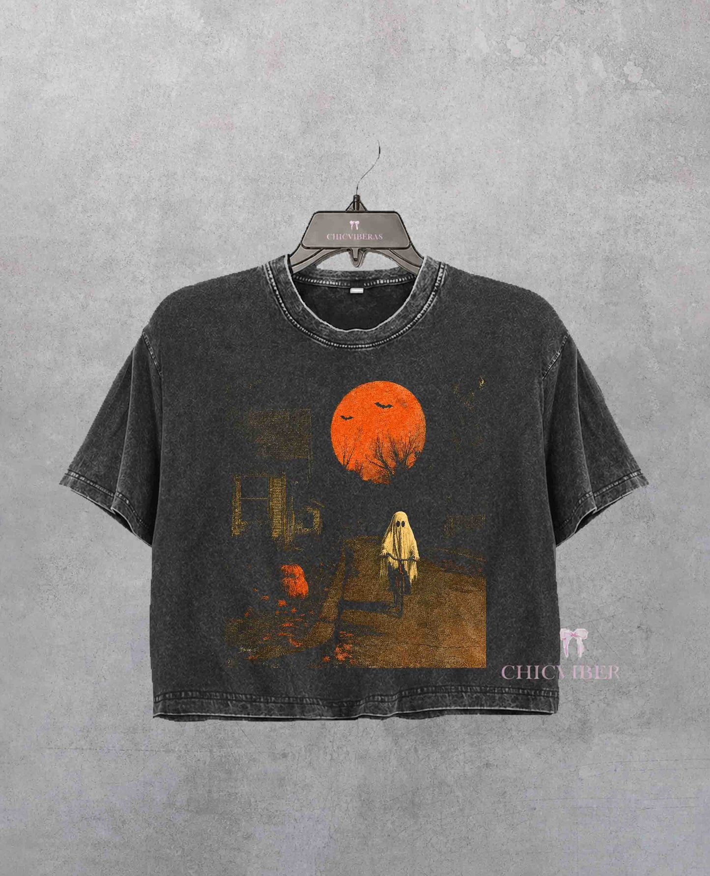 Halloween Ghost T-Shirt, Spooky Ghost Biking Crop Shirt