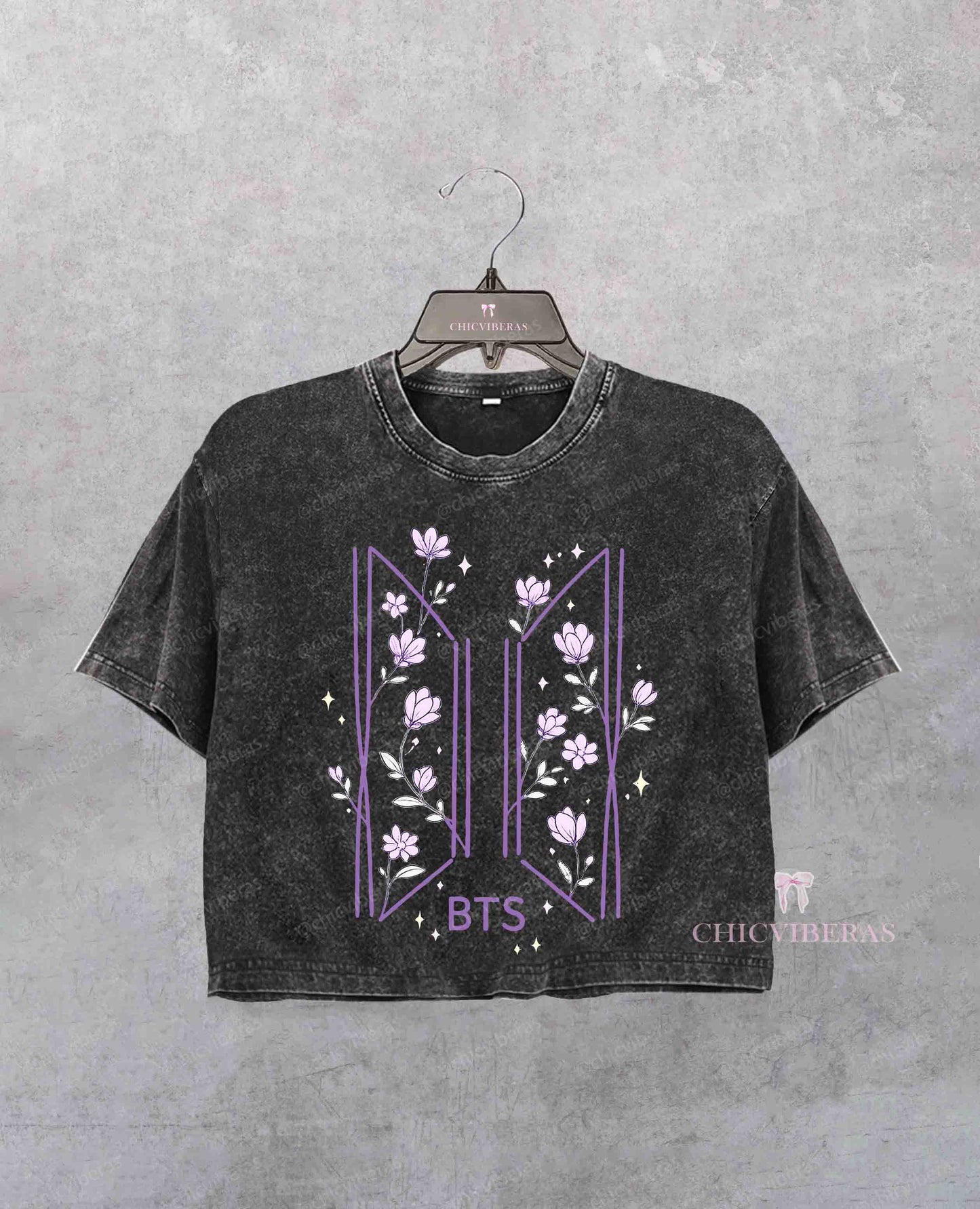 Purple Flower BTS Crop Shirt
