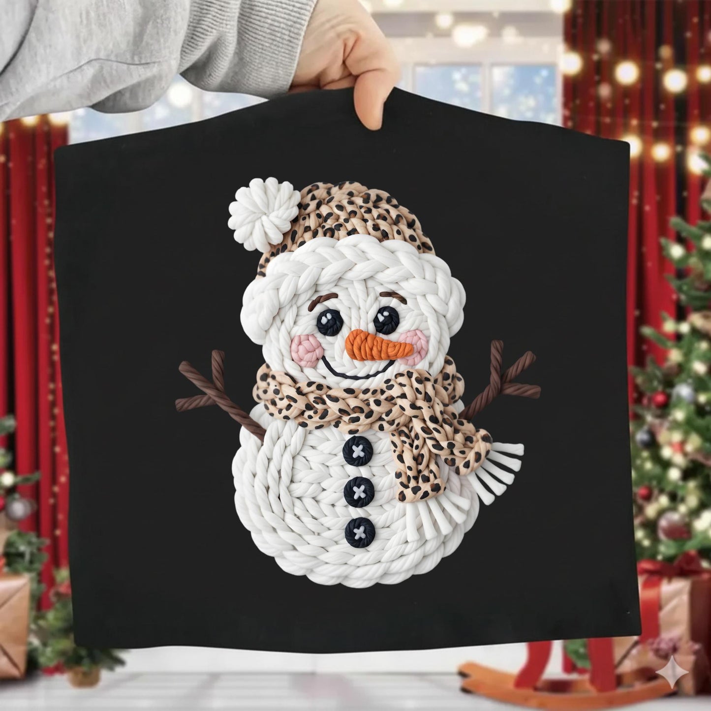 Faux Yarn Crochet Snowman Crewneck