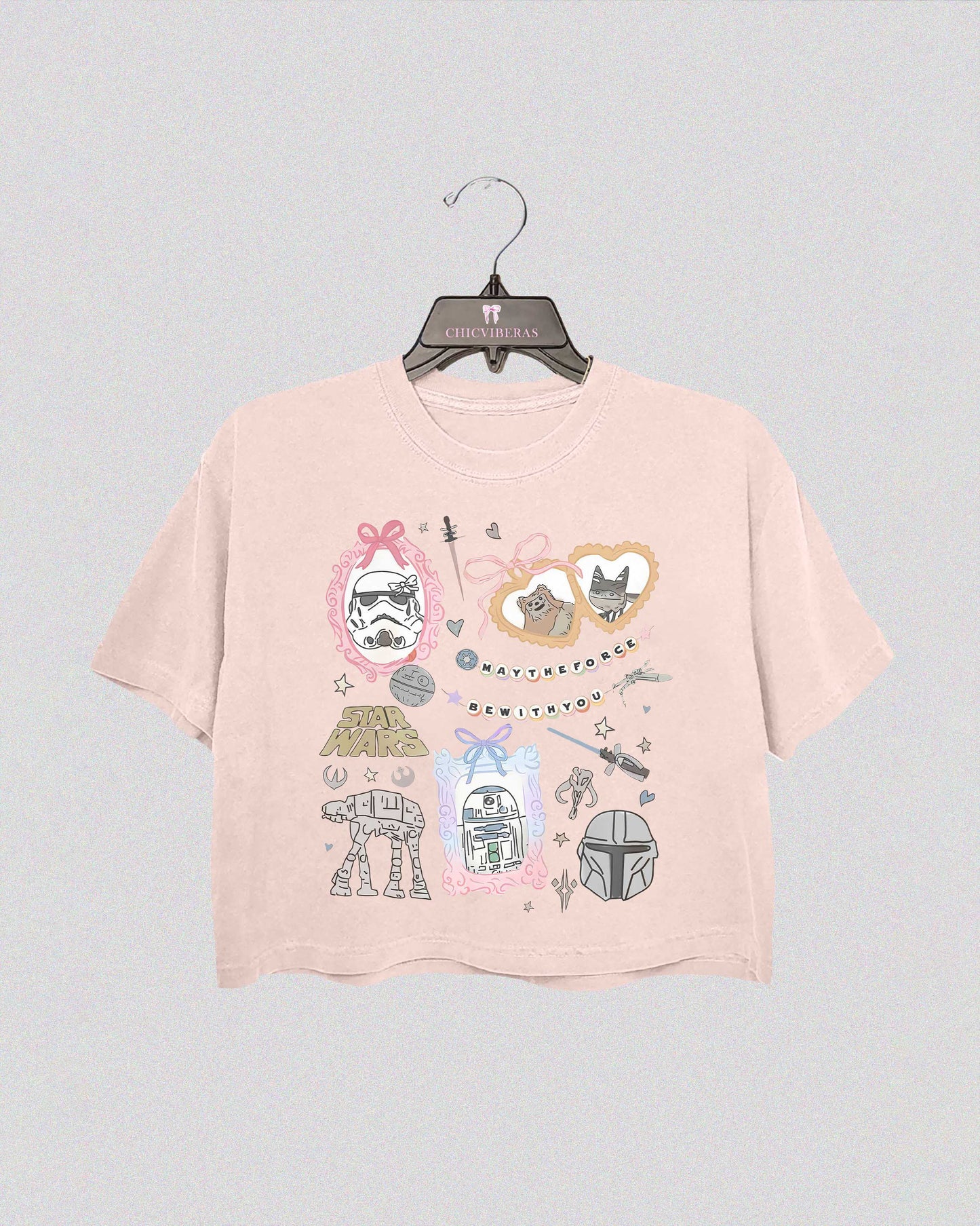 Retro Coquette Bow Watercolor Star Wars Characters Crop Shirt