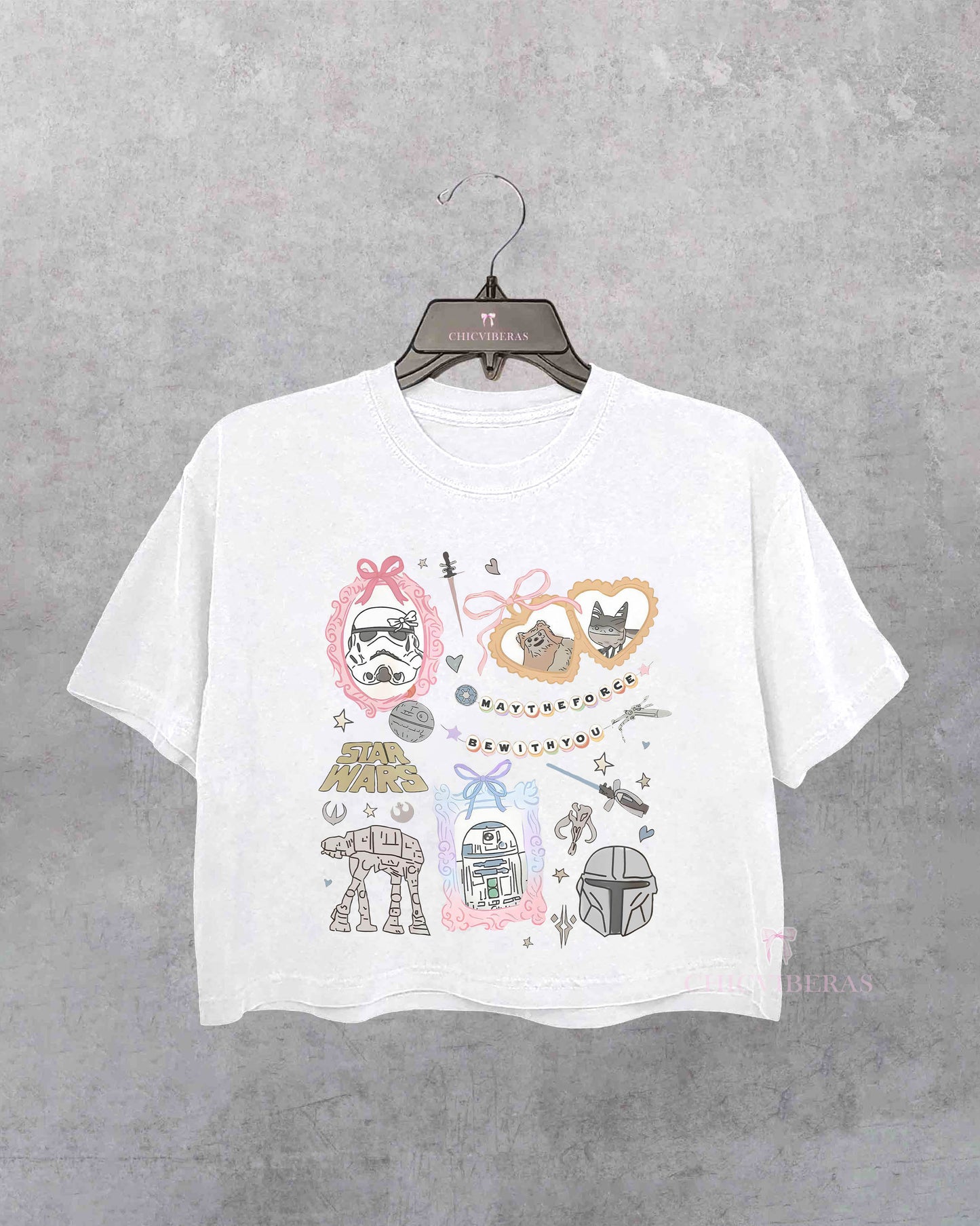 Retro Coquette Bow Watercolor Star Wars Characters Crop Shirt