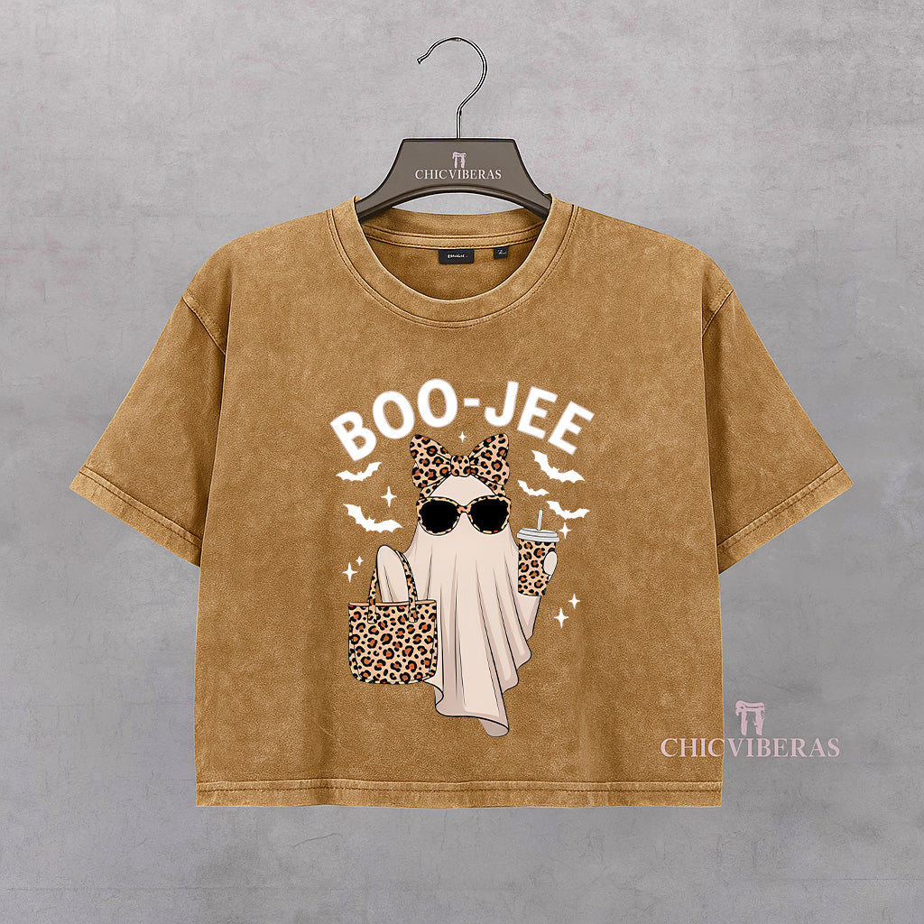Boo-Jee Leopard Ghost Coffee Crop Shirt