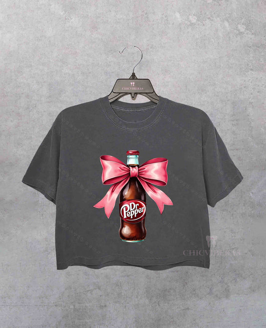 Dr Pepper Pink Bow Coquette Crop Shirt