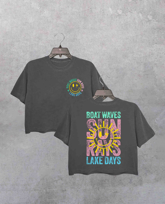 Boat Waves Sun Rays Lake Days Crop Shirt