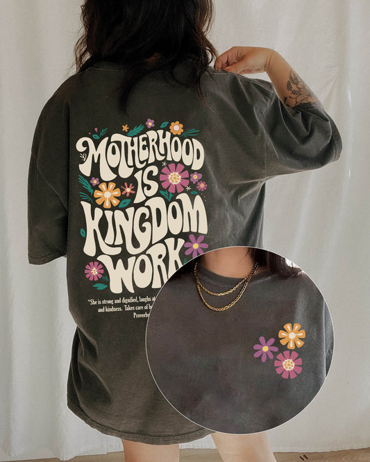 "Motherhood is Kingdom Work" Retro Christian Mom Tee