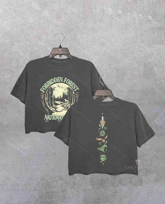 Forbidden Forest Wizarding School Bookish 2 Sides Crop Shirt