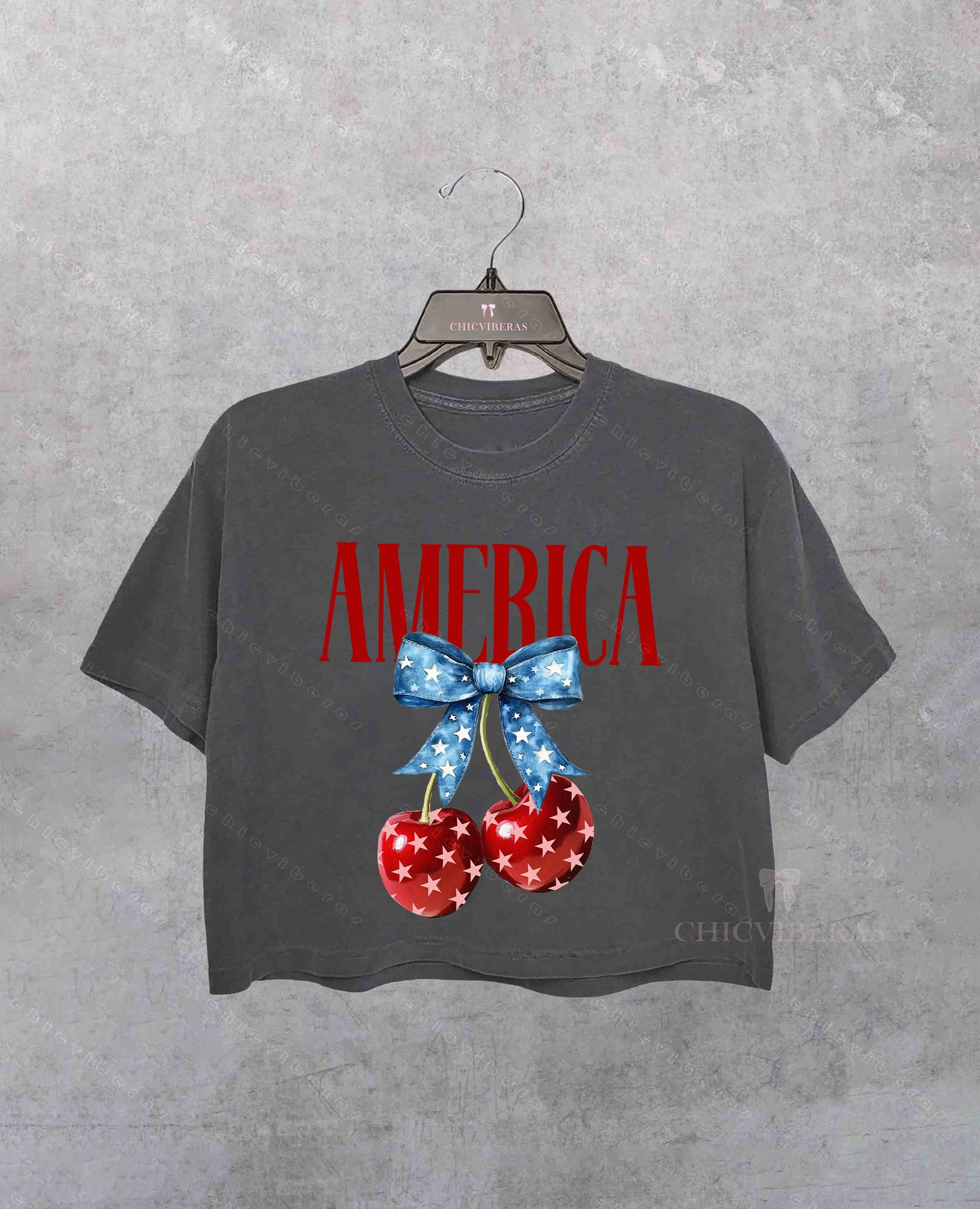 America Cherries Cherry Bow Fourth of July Crop Shirt