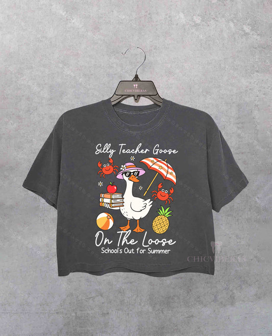 Last Day of School Teacher Goose Crop Shirt