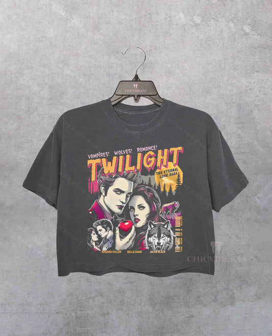 Vintage Twilight Vampires Wolves Romance Crop Shirt