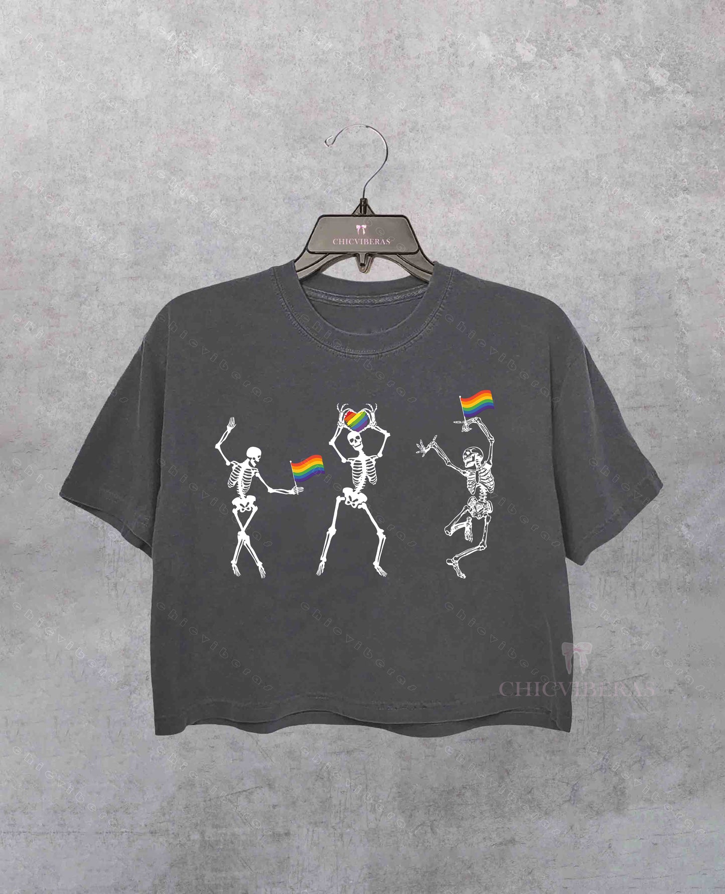 Skeleton Pride Rainbow LGBTQ Crop Shirt