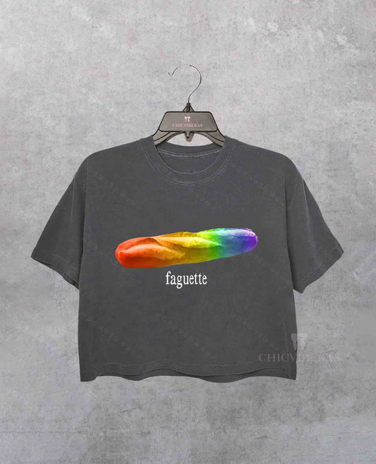 Faguette LGBT French Gay Lesbian Joke Crop Shirt