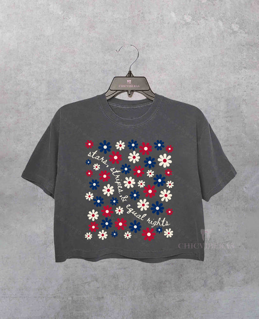 Stars Stripe & Equal Rights Patriotic USA Crop Shirt