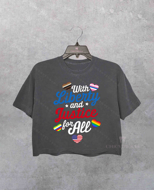 With Liberty And Justice For All Crop Shirt