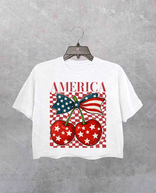 Cherry America Coquette 4th of July Crop Shirt