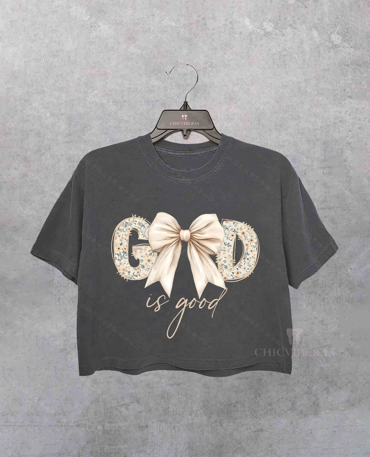God Is Good Floral Letters with Bow Crop Shirt