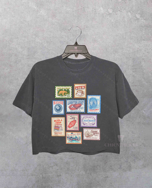Emily Henry Books Stamp Crop Shirt