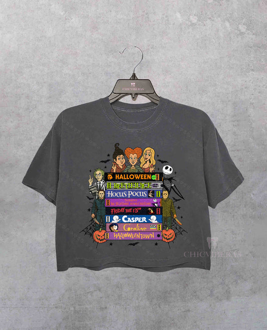 90s Style Halloween Movies Crop Shirt