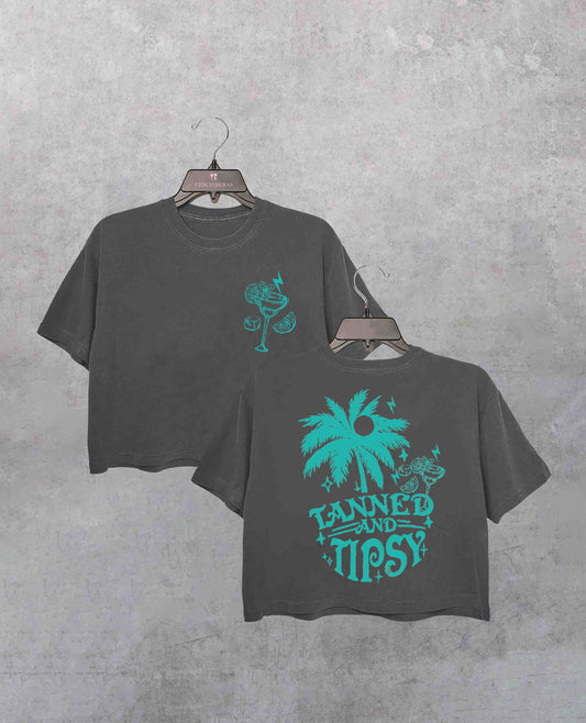 Tanned and Tipsy Beach Summer Crop Shirt