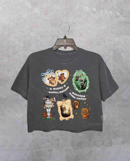 Coquette Bows Ewoks Endor Forest Prevent Galactic Empires Crop Shirt