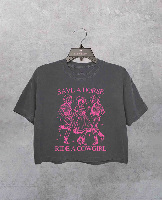 Save A Horse Ride A Cowgirl Crop Shirt