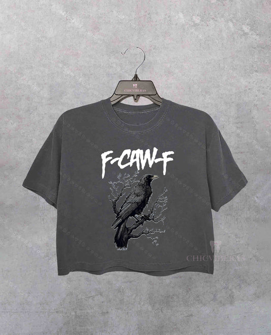 F-Caw-F Funny Crow Black Crow Moonlit Raven Crop Shirt