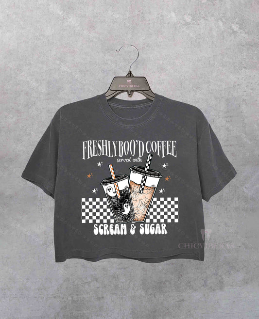 Freshly Boo’d Coffee Halloween Crop Shirt