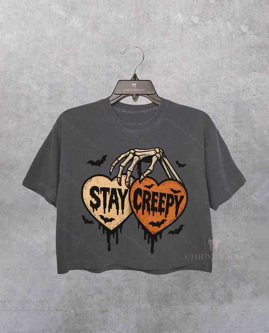Stay Creepy Dripping Heart Halloween Clipart Crop Shirt