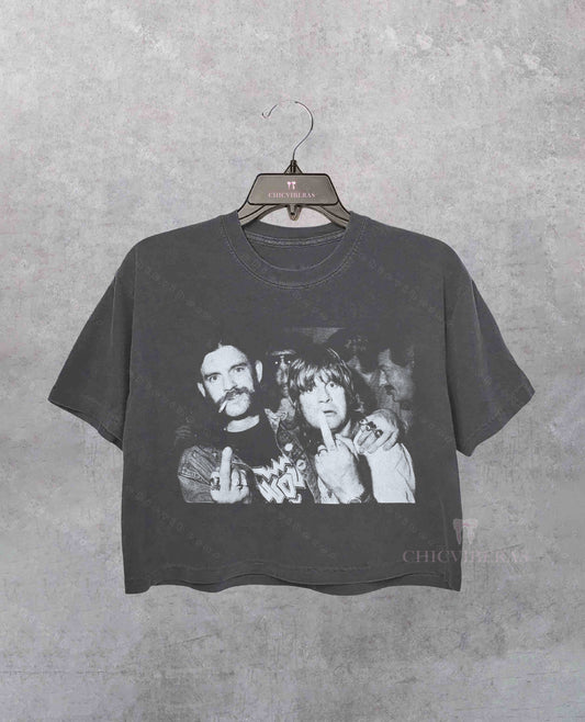 1980s OZZY Osbourne LEMMY Kilmister Middle Finger Crop Shirt