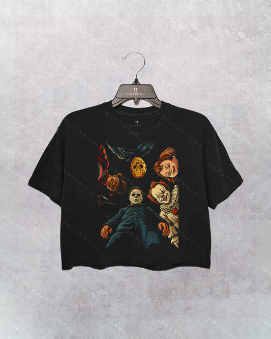 Funny Halloween Characters 2025 Crop Shirt