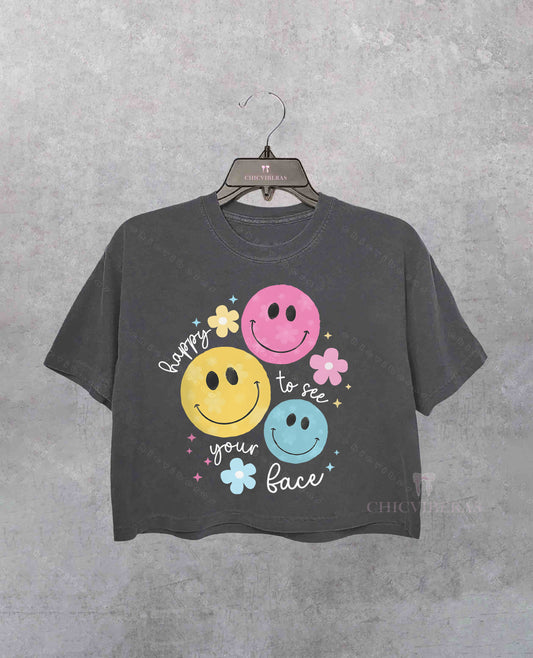Happy To See Your Face Back To School Crop Shirt