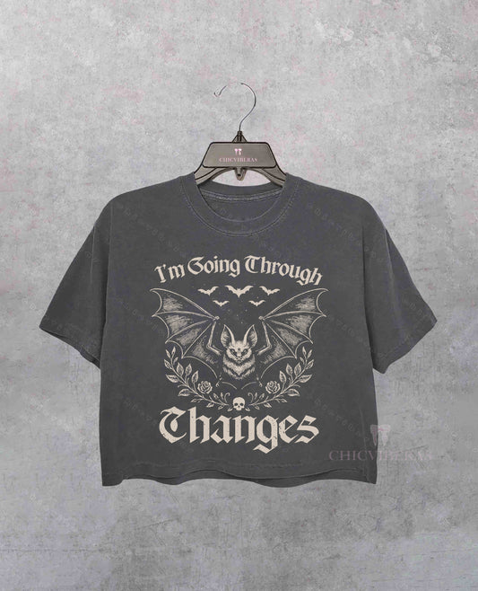 Vintage Gothic Bat I'm Going Through Changes Crop Shirt