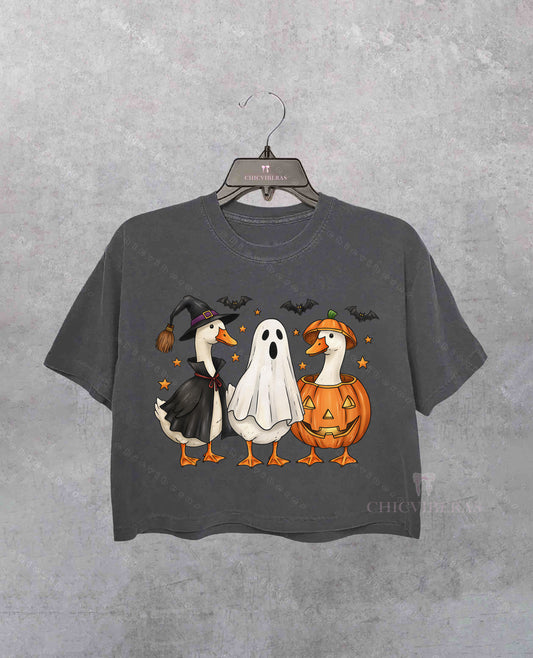 Halloween Boo Ghost Goose Crop Shirt