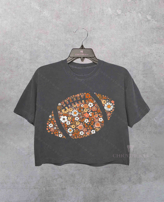 Floral Football Touchdown Season Crop Shirt