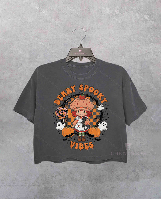 Halloween Strawberry Ghost Crop Shirt