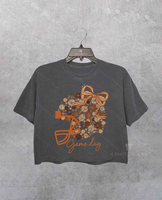 Floral Football Helmet Game Day Crop Shirt