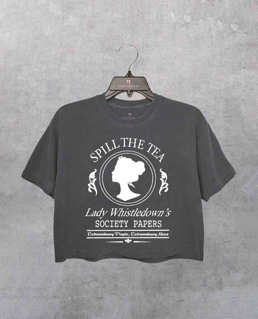 Spill The Tea Lady Whistledown's Society Papers Crop Shirt