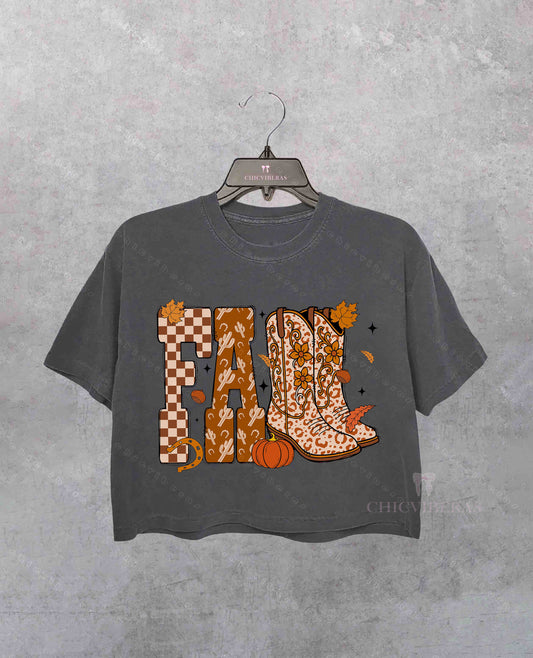 Cowboy Checkered Fall Vibe Crop Shirt