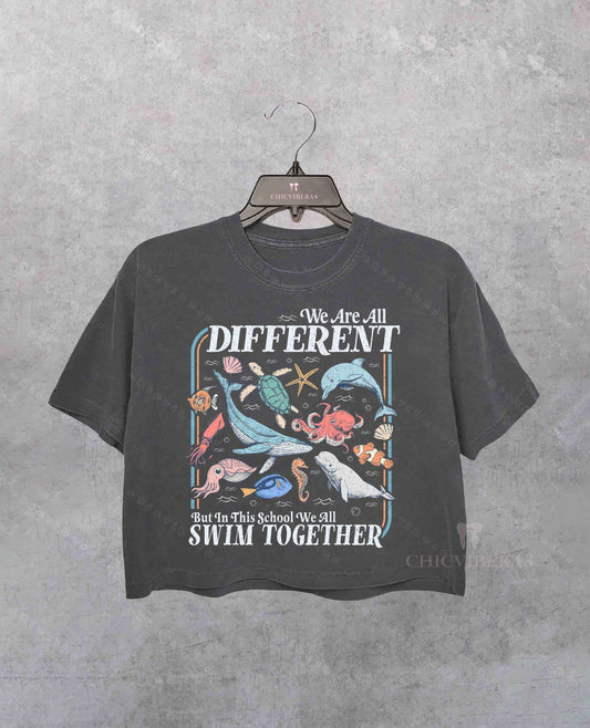 We Are All Different Swim Together Back To School Crop Shirt