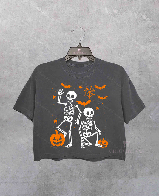 Slightly Subtle FDT Halloween Skeleton Crop Shirt