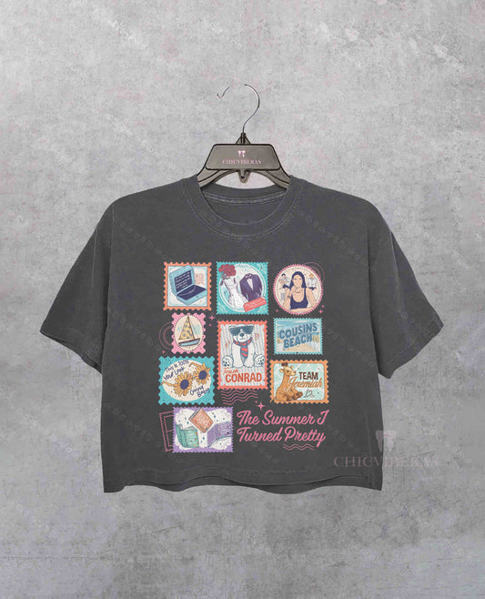 Cousins Beach TSITP Stamps Crop Shirt