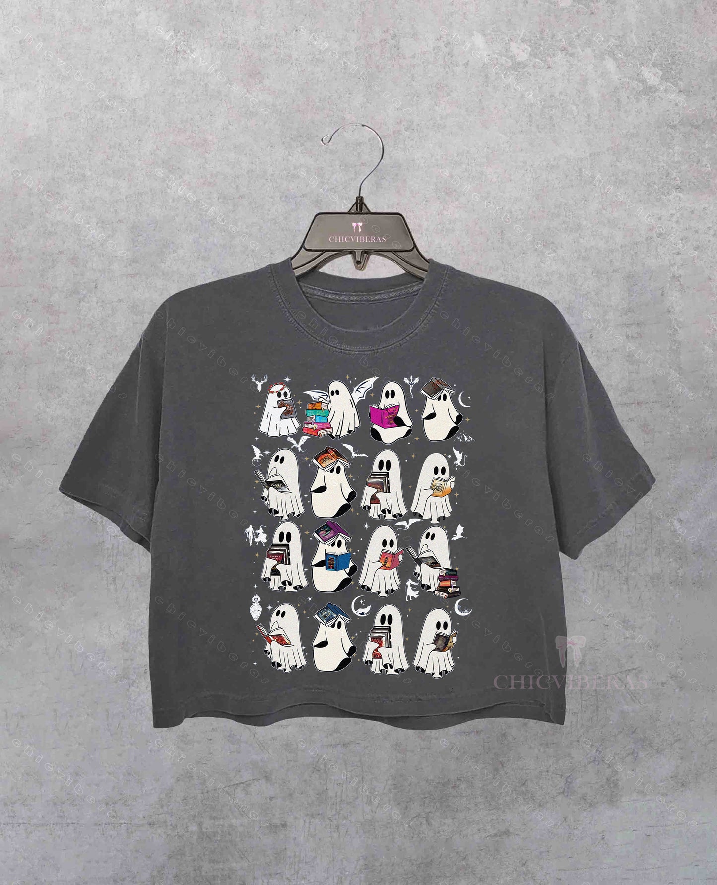 Retro Ghost Book Fantasy Crop Shirt