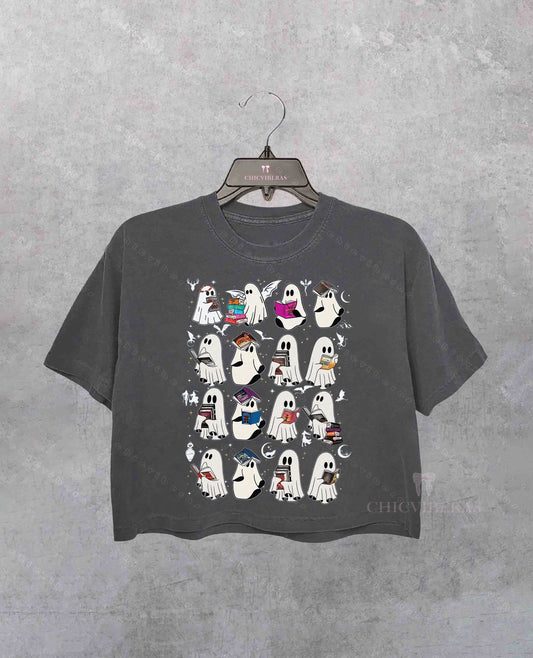 Retro Ghost Book Fantasy Crop Shirt