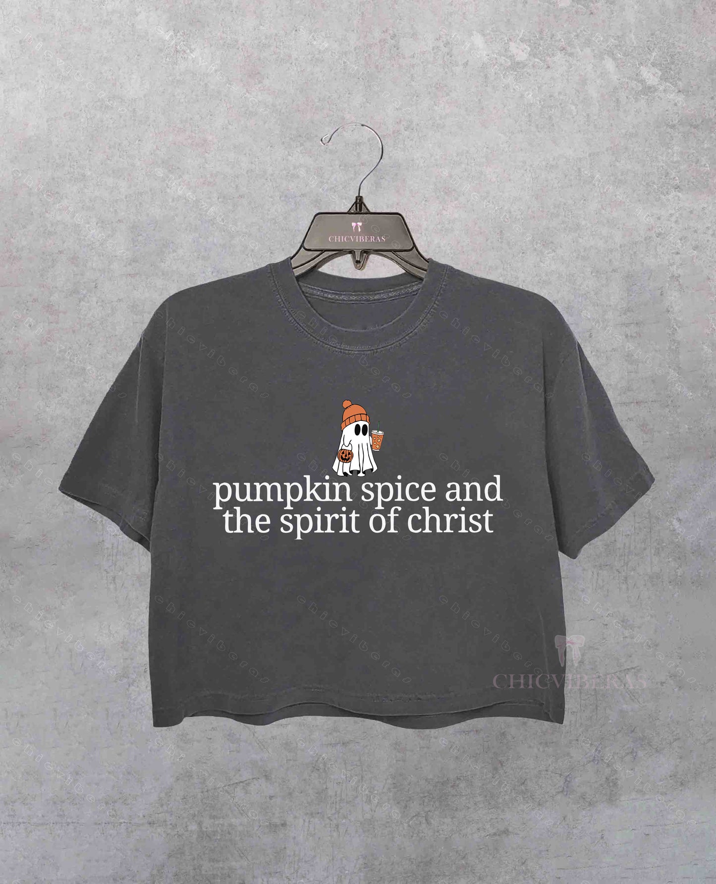 Cute Ghost Pumpkin Spice Coffee Fall Jesus Crop Shirt