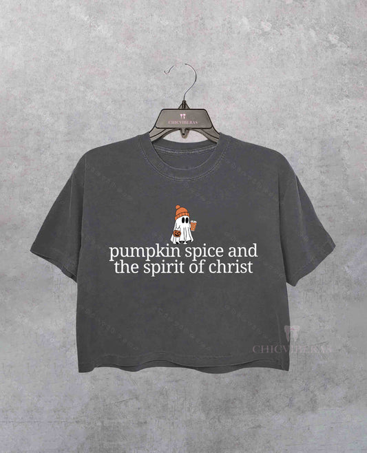 Cute Ghost Pumpkin Spice Coffee Fall Jesus Crop Shirt