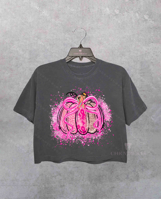 Breast Cancer Awareness Pumpkin Crop Shirt