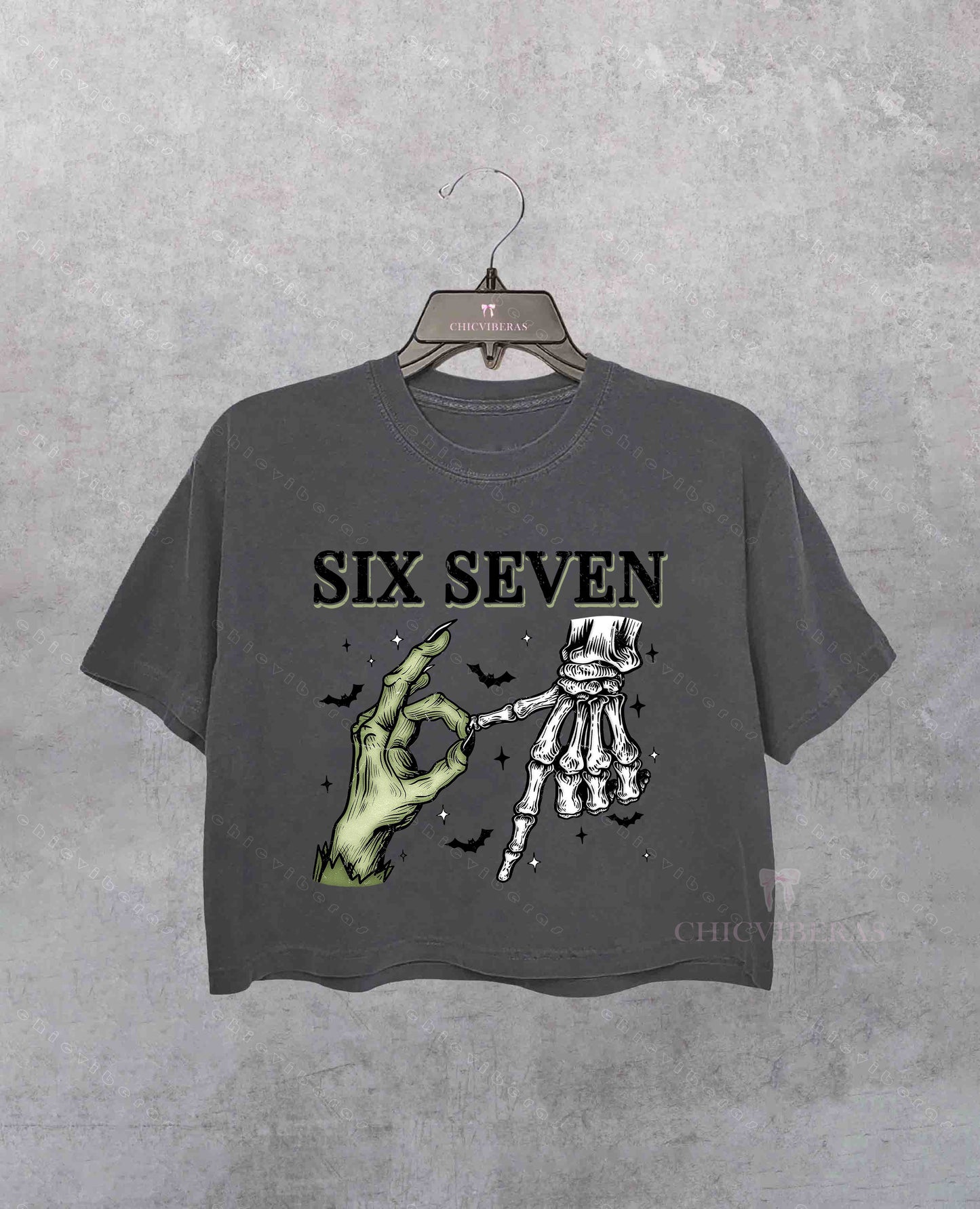 Six Seven 6 7 Meme Funny Witch Skeleton Hands Crop Shirt
