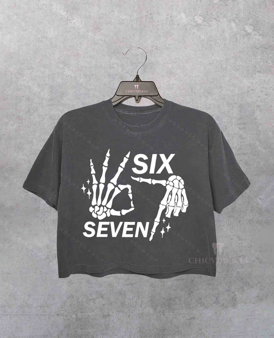 Six Seven 6 7 Funny Skeleton Hands Crop Shirt