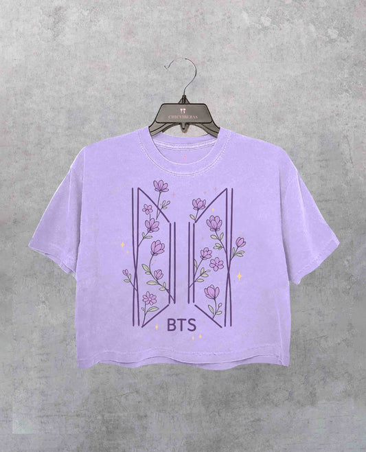 Purple Flower BTS Crop Shirt