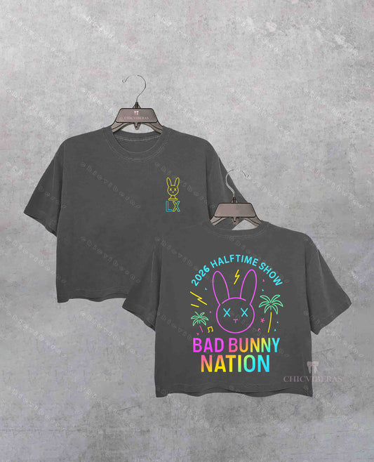 Bad Bunny Nation Neon LX Halftime Show Crop Shirt
