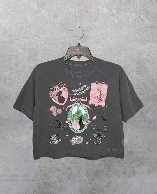 Coquette Bow Wicked Movie Inspired Pink & Green Crop Shirt